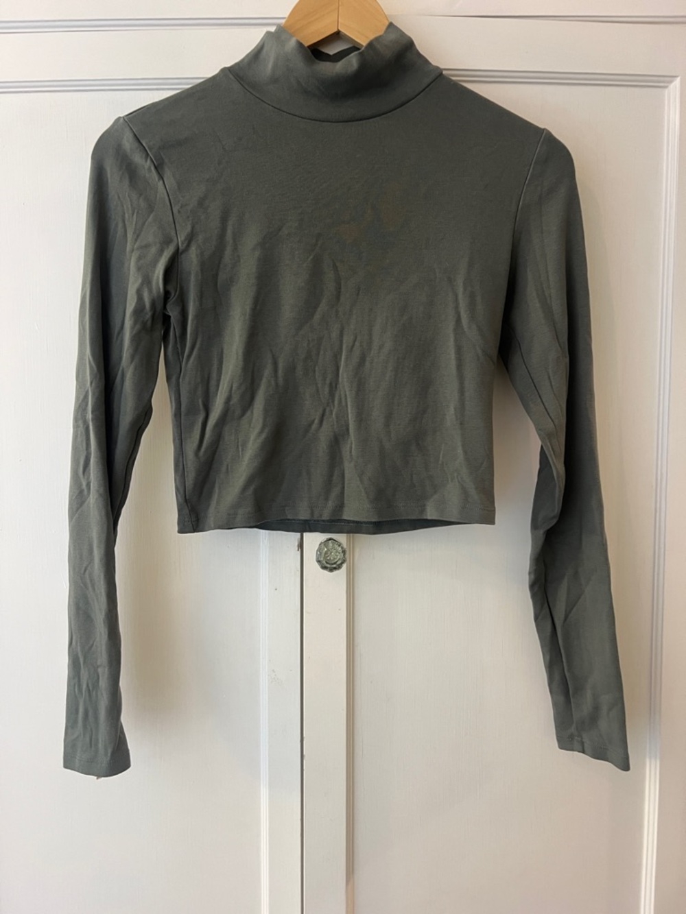 Zara Cropped Long-Sleeve Turtleneck Top - Olive Green